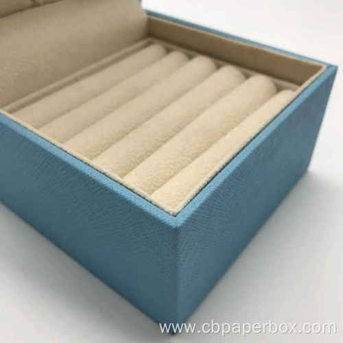 Blue PU Leather Box For Jewelry Set Packing